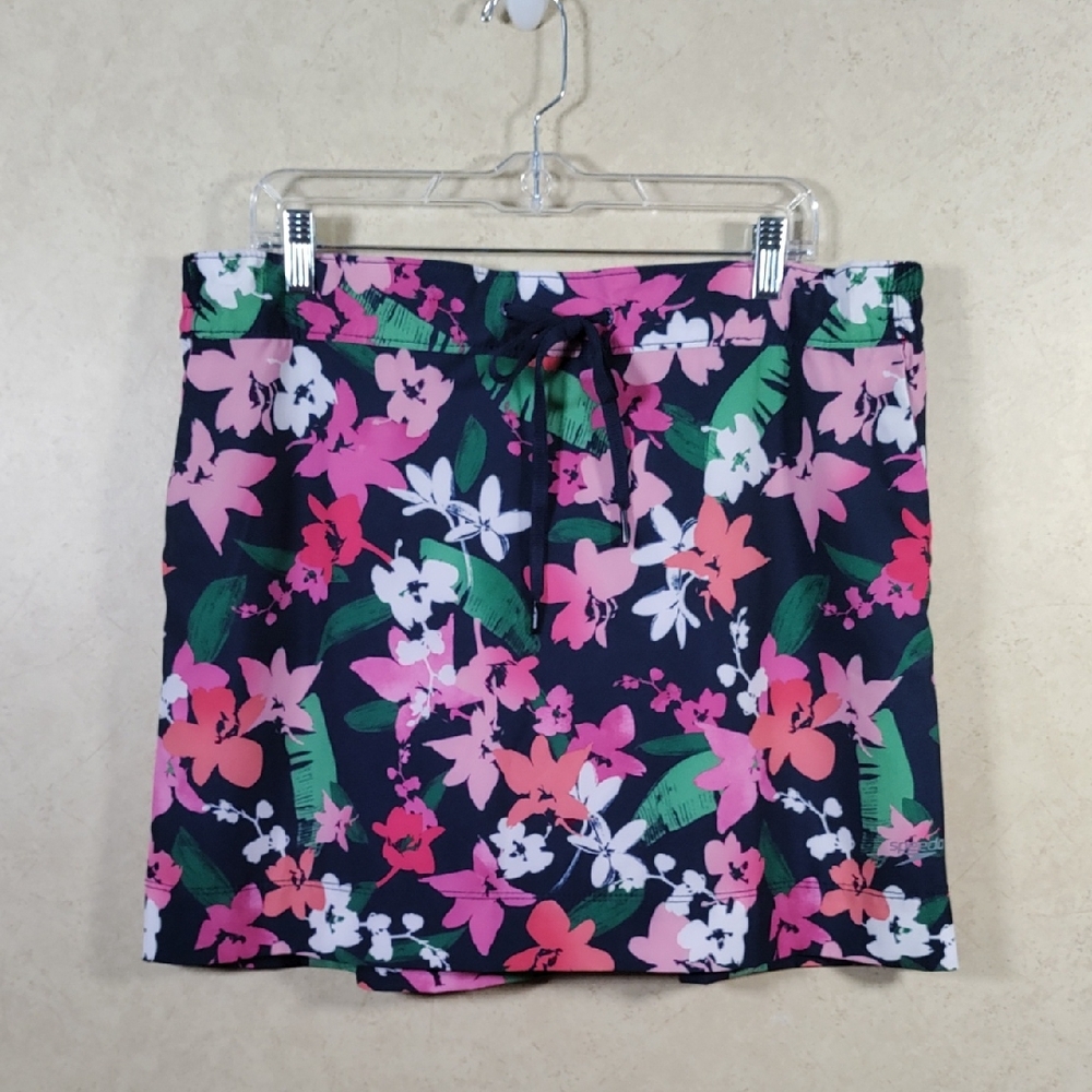 2/$10 04125 Speedo navy blue & pink floral Woven Skort w/UPF 50+ XL